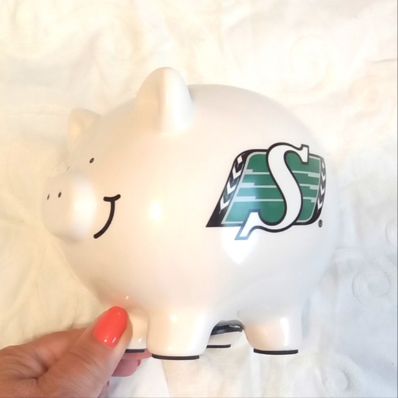 Saskatchewan Roughriders CFL Ceramic Piggy Coin Bank - Picture 6 of 9